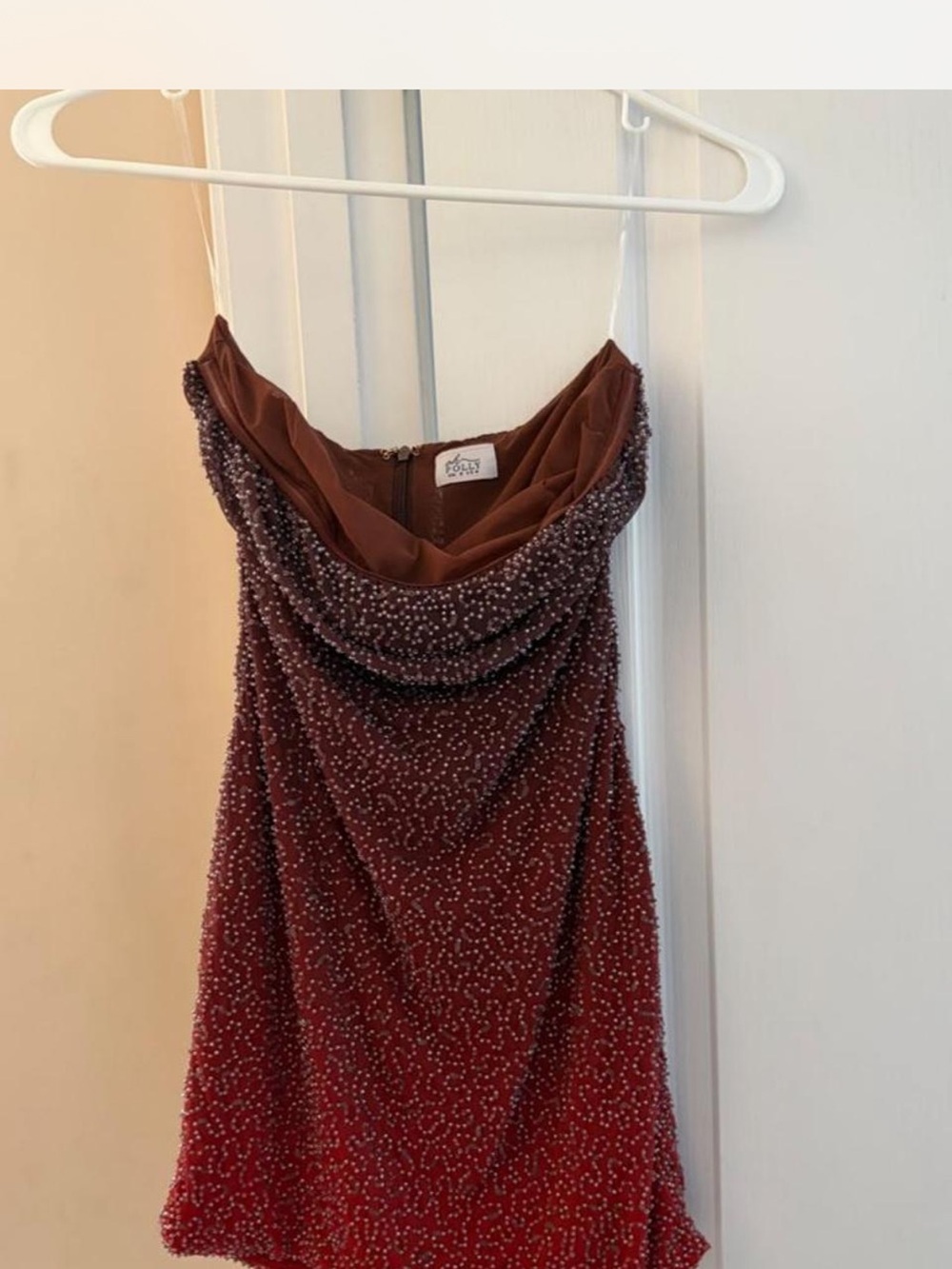 Oh Polly Beaded Cowl Mini Dress in Burgundy